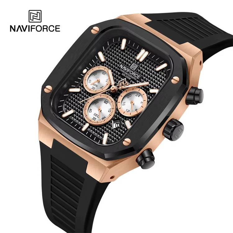 خرید ساعت مردانه نیوی فورس مشکی رزگلد مدل NF 8037 RG-B-B