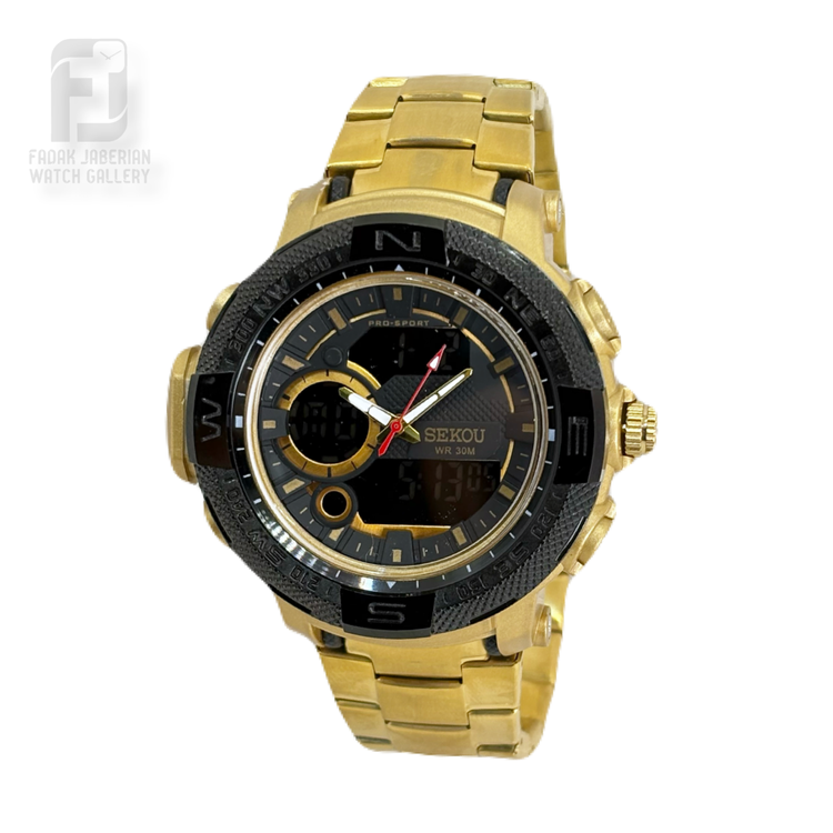 ساعت مچی مردانه سیکو دوزمانه طلایی کد ۳۸7