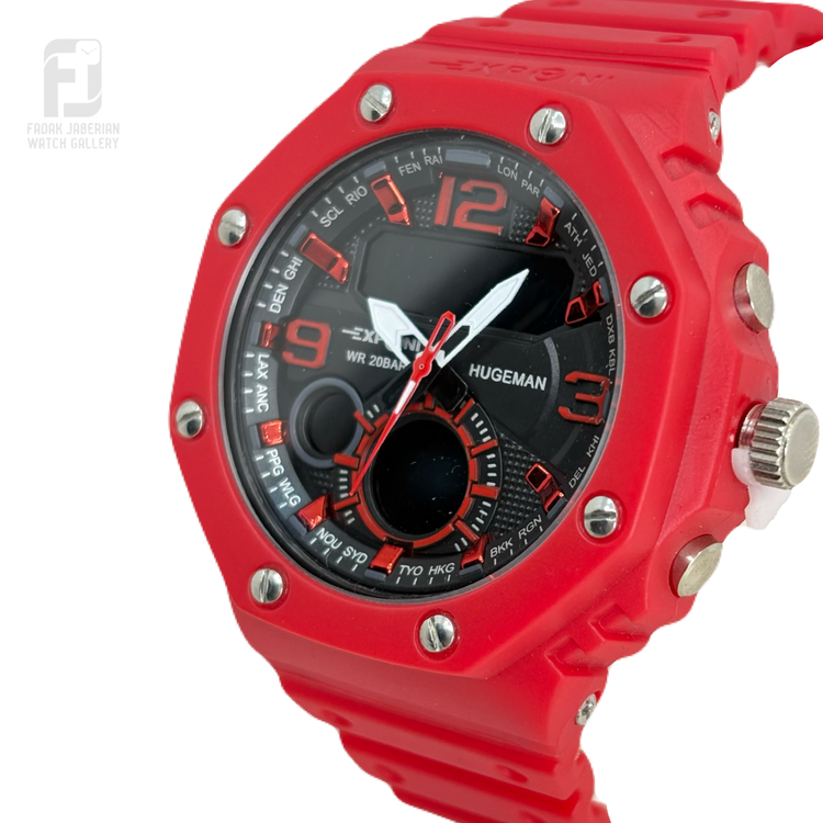ساعت مچی مردانه دوزمانه اکسپونی رنگ قرمز