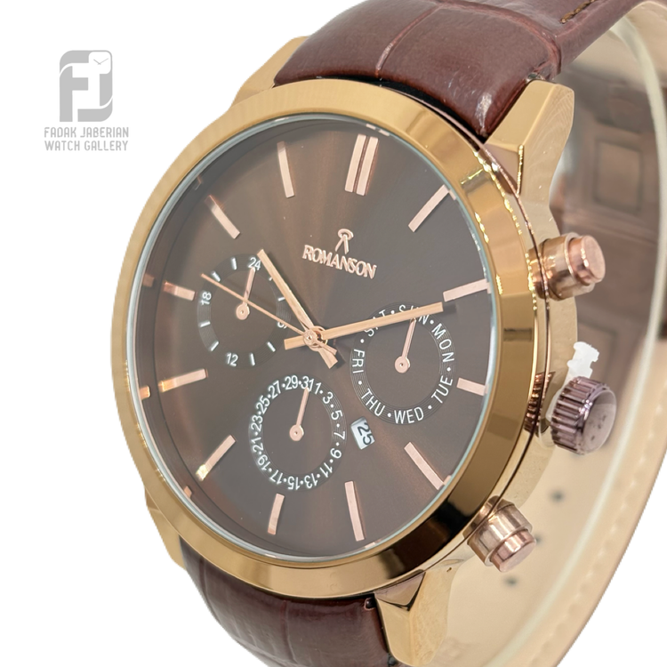 خرید ساعت مچی مردانه رومانسون بند چرمی قهوه ای ارزان