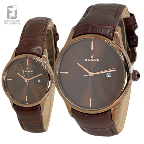 خرید ساعت ست زنانه و مردانه رومانسون بند چرمی کد 597
