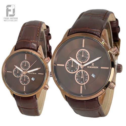 خرید ساعت ست زنانه و مردانه رومانسون بند چرمی کد ۵۹9