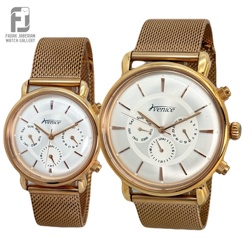 ساعت مچی ست زنانه و مردانه بند حصیری برند ونیز کد ۶۲۸