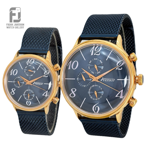 ساعت مچی ست زنانه و مردانه بند حصیری برند ونیز مدل ۸۰۰۳۲